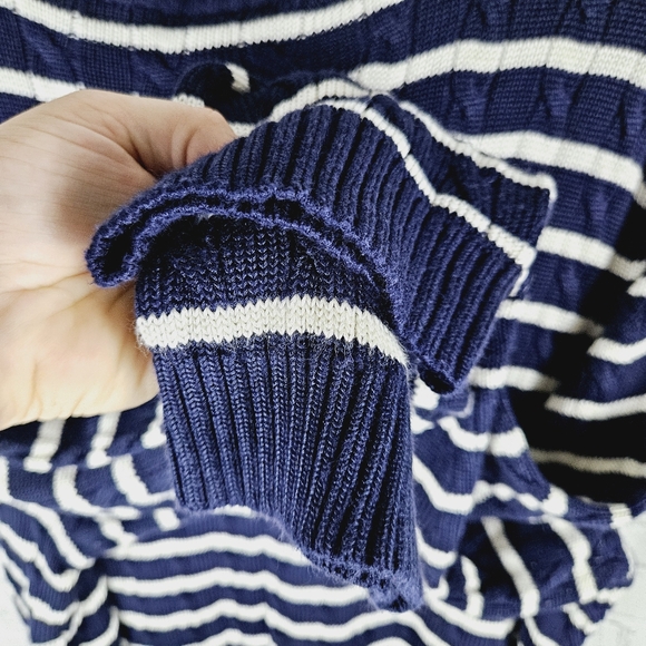 LAUREN RL | cotton blend cable knit v-neck striped sweater - Picture 4 of 8